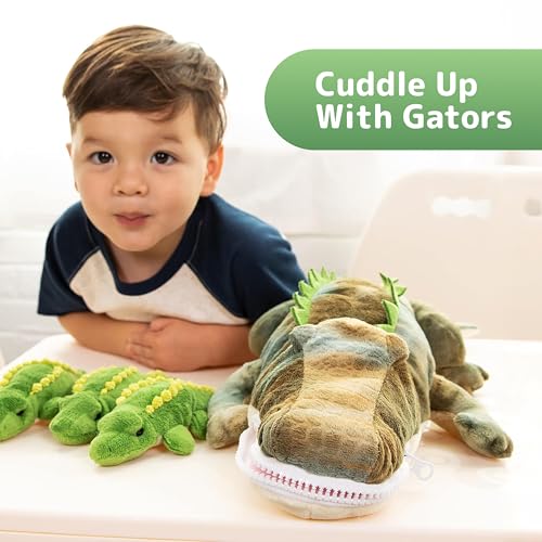 Image of PREXTEX Stuffed Alligator Toy with 3 Baby Alligators - Alligator Plush Mommy with 3 Zippered Babies, Ideal Stuffed Animal for Boy or Girl Playtime - 3-5 Years