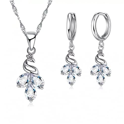 Conjunto de joyería para mujer pendientes de aro plata y collar con colgante bonito fino