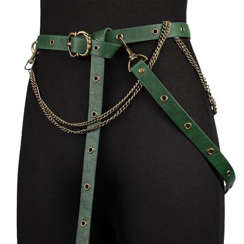 Image of HiiFeuer Medieval DIY Faux Leather Metal Chain Belt, Vintage Adjustable Thin Belt For Women, Retro Skinny Belt For Dresses