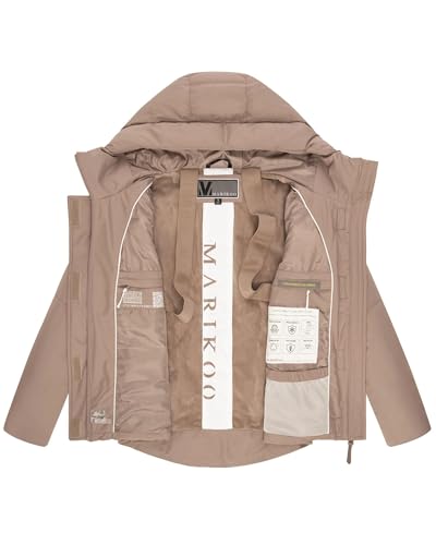 MARIKOO Damen Winterjacke (XS-3XL) - 5 Taschen, große Kapuze, Schlaufen auf der Innenseite, leichte Steppjacke, Warme Jacke Frauen - N019 (L, Taupe-Grey)