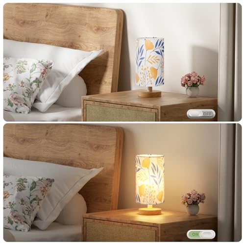 Image of Fenmzee Ginkgo Table Lamp for Bedroom - Inline Control, Small Bedside Lamp with 3000K A15 LED Blub, Easy Assembly (Ginkgo Cream Shade, 9 inch Inline Control)