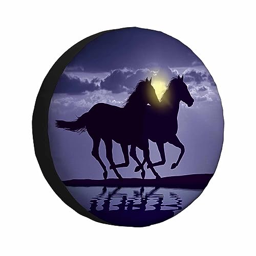Image of Horses Spare Tire Cover Horse Run Sunset Water Silhouette Purple Beach Weatherproof Universal Wheel Protectors Camper Tire Covers for Trailer Rv Travel(17 inch)