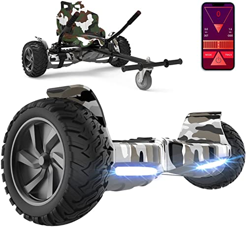 GeekMe Hoverboards Todo Terreno de 8,5' Equilibrado con Potente Motor Bluetooth,App + Hoverkart Accesorio para Hoverboards