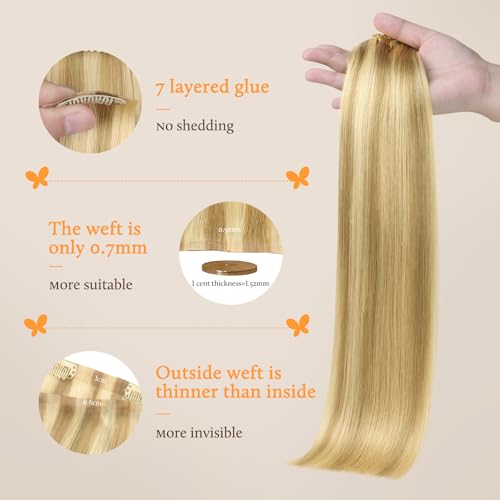 Image of DOORES Clip in Hair Extensions Real Human Hair - DirtyBlonde Highlight Golden Blonde 160g 7pcs 24 Inch, Invisible Edge Natural Straight