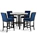 New Classic Furniture Celeste 5-Piece Faux Marble Round Counter Set with 1 Table and 4 Chairs, 42-Inch, Blue