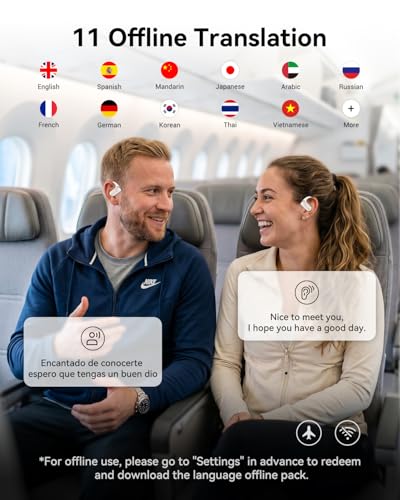 Wooask AI Translation Earbuds Real Time, 144 Language Translator Earbuds Open Ear Design 3-in-1 Bluetooth Translating Headphones for Travel/Music/Call, Audifonos Traductores Inglés Español (Beige) — view 4
