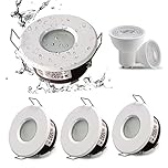4XSweier 5W IP65 Waterproof LED Recessed Ceiling Lights, Warm White 3000K 430LM, Suitable for Bathroom and Kitchen Spotlights (Including GU10 lamp Holder) White Downlight Cut-Out 68mm