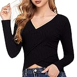 Cross Chest Design Mode Plain Langarm V-Neck Tops