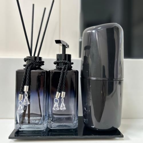 Combo para Lavabo - Jogo de Banheiro Organizador Porta Sabonete Líquido + Porta Aromatizador + Porta