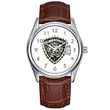 Orologio da polso da uomo, casual, impermeabile, al quarzo, con data, classico, in pelle marrone, orologio da polso con design astridiano, Marrone, Commerciale