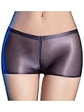 FEESHOW Damen Glänzend Transparent Shorts Unterwäsche Mit Reißverschluss Glatte Nylon Slip Boxer Briefs Unterhosen Reizwäsche Dunkelgrau Einheitsgröße