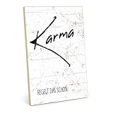TypeStoff Holzschild mit Spruch – Karma – im Vintage-Look mit Zitat als Geschenk und Dekoration zum Thema Geduld - HS-00890