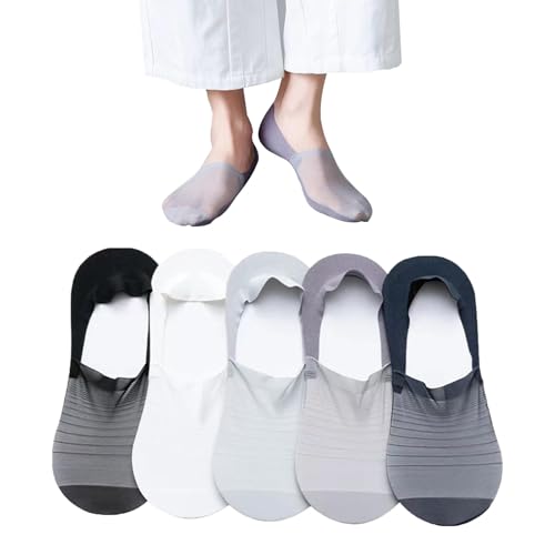 Ice Silk Invisible Breathable Anti-slip Socks, No Show Socks Womens and Men for Flats, Ultra Low Cut Non Slip Flat Boat Liner (US, Alpha, One Size, Regular, Regular, 5 Pairs-A)