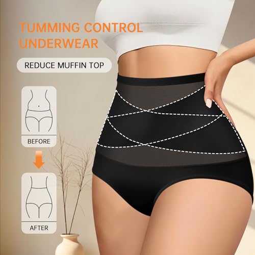 Image of Women Tummy Control Underwear,High Waisted Shapewear Panties,Silky Soft Full Coverage Stretch Ladies Brief Multipack