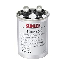 SUNLEE UL Recognized 25 uF 25 MFD 370/440 VAC CBB65 Run Capacitor, 50/60 Hz, Reliable Replacement for AC Condenser Fan Motor, Heat Pump or Pool Pump