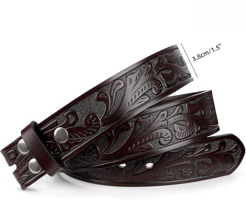 Women's Western Genuine Leather Belt Strap No Buckle Cowgirl Style4