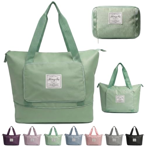 Image of Nylon 42 Liter Expandable Travel Bags for Women, Duffle Bags for Women Luggage, Foldable Vanity Traveling Bag, Waterproof Hand Bag for Ladies Personal Items (Green)