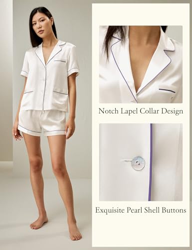 LilySilk Silk Pajamas Women Summer Contrast Piping 100% Mulberry Silk Pjs Set Ladies Sleepwear 2pc3