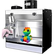 Spray Booth with Waterfall, Airbrush Spray Booth Set with Water Curtain, Exhaust, 3 LED Lights, 5500k Craft Table Airbrush Booth for Model Cakes, Nail Art, CraftsMedium