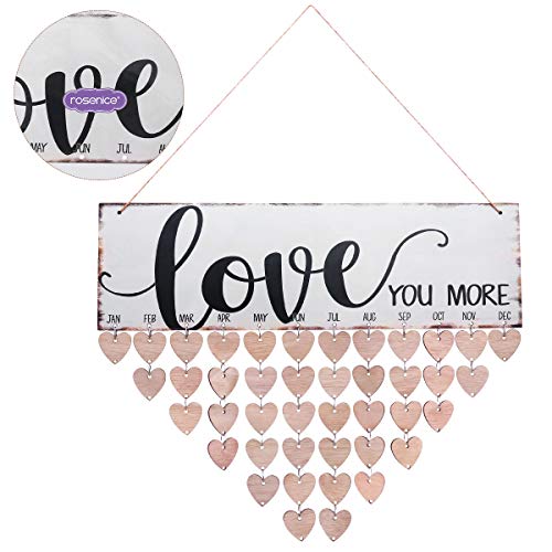 Rosenice Love You More Family Birthday Reminder Hanging Diy Heart Shape Wooden Calendar Plaque Home Wall Decoration #TOP4