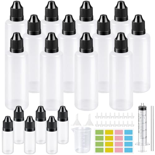 MirraSwit 12 Stück Liquid Flaschen 120ml mit 6x10ml Tropfflasche Quetschflaschen Leer aus PE-Kunststoff mit Messbecher Trichter Spritze Aufkleber und Leitungen für E-Zigarettenöl