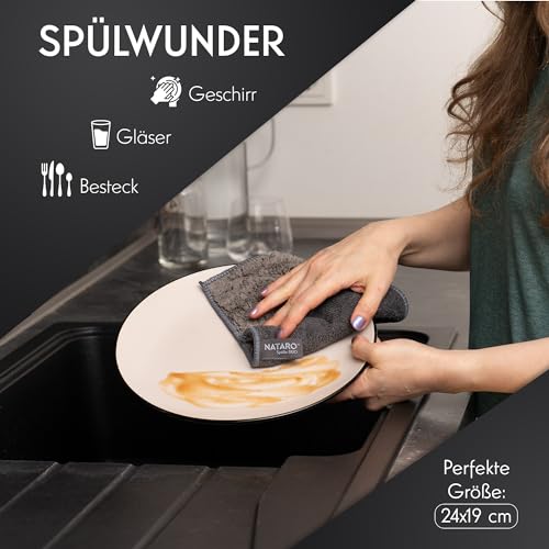 NATARO® 6 Stück Spülix Duo Premium Spültücher waschbar – Microfaser Spüllappen für Ihre Küche, Geschirr extrem fett- und schmutzlösend, extra saugfähig, Mikrofasertuch grau ca. 24x19 cm