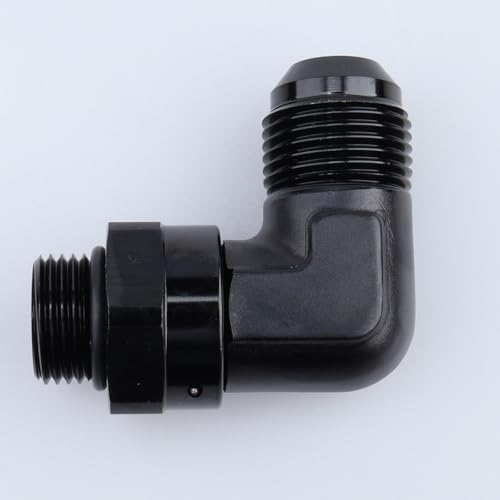 Image of AC PERFORMANCE Black Aluminum 90 Degree -10 AN Male Flare to -8 AN ORB O Ring Port Thread 3 /4 x 16 Swivel Fitting Adapter