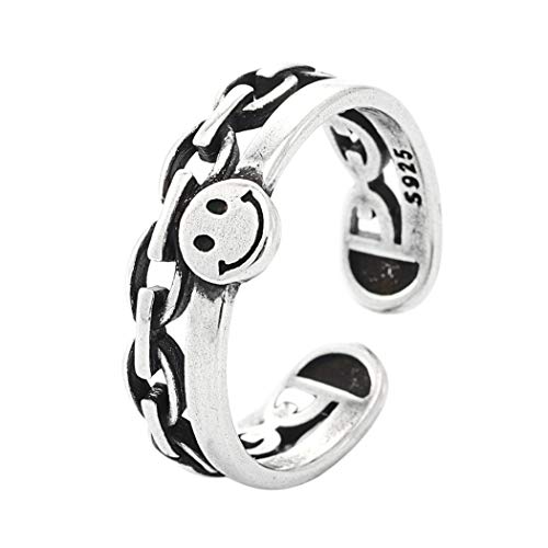 Fstrend Vintage Band Ring Silver Smiling Women s Statement Ring Retro Smiley Face Stainless Steel Adjustable Open Rings Jewelry for Women and Girls