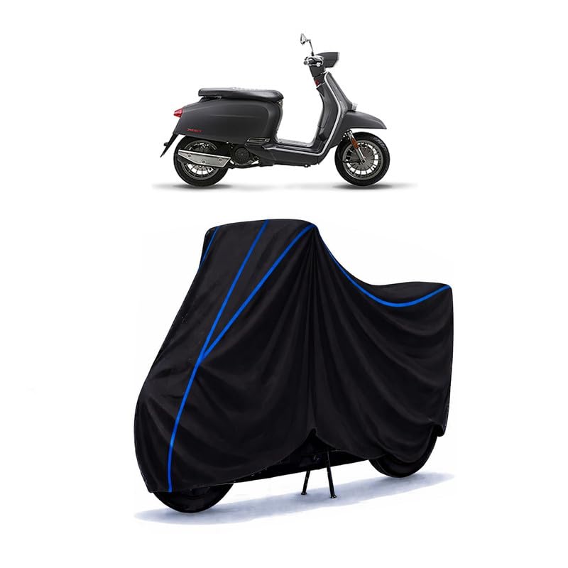 Image of Scooty Cover Water Resistant for V200 | Universal Scooter & Bike Cover | Heavy Duty UV Protection | Dust, Rain & Scratch Protection | Elastic Fit All Weather Indoor Outdoor | Black with Blue Piping