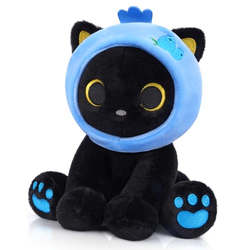 Image of Black Cat Plush, 8inch Blueberry Cat Stuffed Animals for Kids | Cartoon Cats Plush, Cute Kitten Stuffy Gift for Kids Girl Boys Toddler Christmas Birthday Gifts