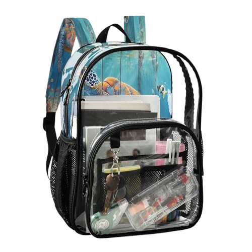 Turtle with Ocean Coral Reef Clear Backpack Heavy Duty See Through Transparent PVC BookBag for Kids Boy Girl School Work2