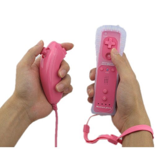 Colorful Remote Controller and Nunchuck Set Combo for Nintendo Wii (Pink)
