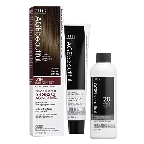 Image of AGE beautiful Permanent Hair Color Cream, 100% Gray Coverage Hair Dye with Biotin Anti-Aging Formula for Fuller, Thicker Hair, Professional Salon Quality