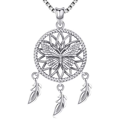 Preisvergleich Produktbild Aniu Halsketten für Frauen, Schmetterling Traumfänger Silberkette Damen 925 Oxidierter Stil, Anhänger Geschenke für Freundin, Mama und Geburtstag mit 46cm Kette, Schmuck mit Geschenkbox