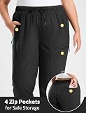 baleaf Damen Wanderhose Größe Größen Cargohosen Stretch Outdoorhose Wasserabweisend mit Reißverschluss Taschen Schwarz 2XL