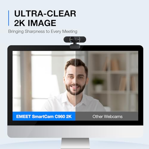 Image of EMEET C960 2K Webcam with Microphone, 2K QHD, 2 Omnidirectional Mics, PDAF Autofocus Streaming Camera with Privacy Cover, Plug&Play USB Webcam for Calls /Conference, Zoom /Skype /YouTube, Laptop /Desktop