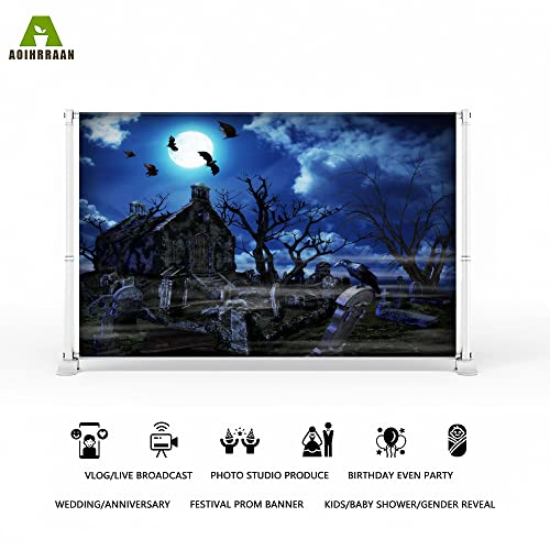 Aoihrraan 2,7x1,8m Halloween Graveyard Backdrop Tombstone Full Moon Bats Midnight Gloomy Cemetery Photography Background Horrible Theme Party Decor Supplies Kids Adults Portrait Photo Studio Props - Image 2