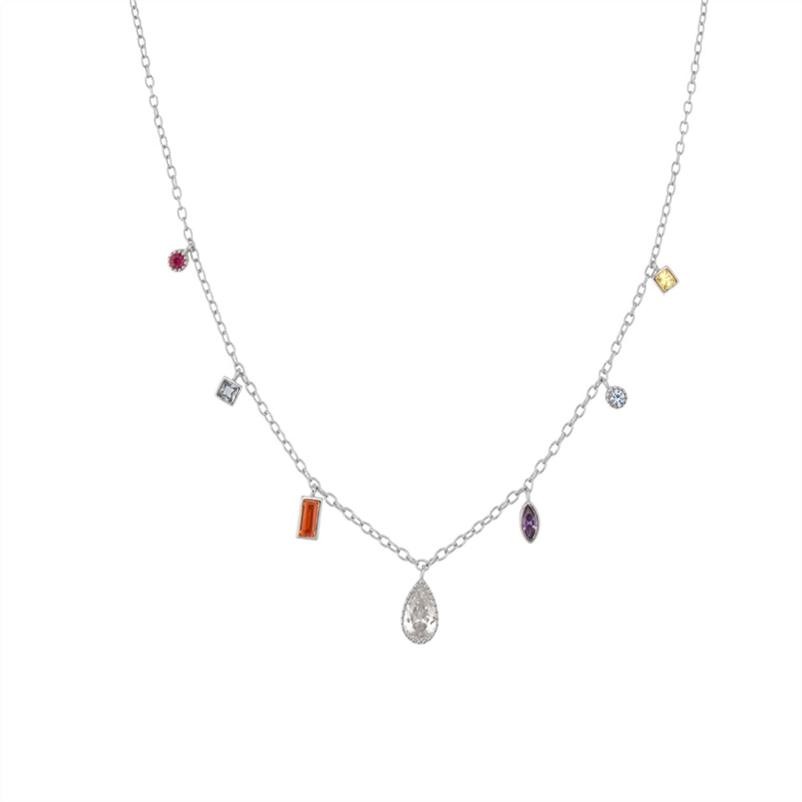 Collana da Donna 925 Sterling Silver Luxury Zircon Charm Collana a catena lunga gioielli moda gioielli squisita collana gioielli per Collezione Regali Decorazioni Costume ( Gem Color : Silver )