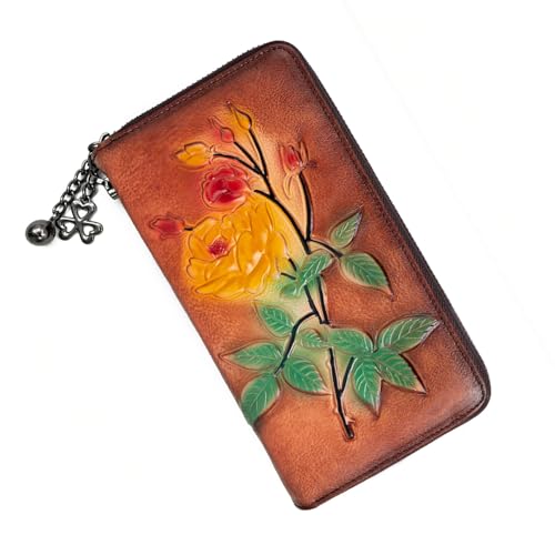 Image of Wallet Genuine Leather for Women - with RFID Blocking Card checkbook ID Slot Large Capacity Vintage style (gardenia red)