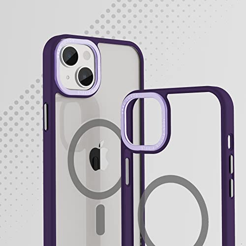 Image of Vaku Luxos Clear Armor MagPro for iPhone 14 Plus Cover Case, Shockproof, Scratch Resistant, Slim, Thin, Military-Grade Metal Ring Camera Protection, Compatible with MagSafe Back Cover - Purple