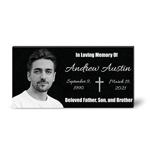 Image of 24x12 Grave Markers for Cemetery for Humans, Headstones for Graves, Memorial Stones, Bereavement Garden Stones, Remembrance Stone, Tombstones for Graves, Commemorative Plaque w / Porcelain Photo Cameo