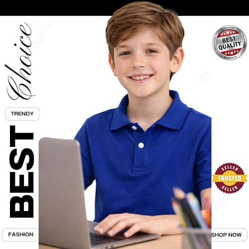 Image of Kids Boys Polo T-Shirt | Half Sleeves | Organic Cotton Rich Bio-Wash Fabric | Ultra Soft & Breathable | Regular Fit | Plain Solid Colour Casual Wear & School Uniform