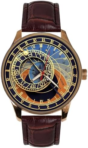 Important Prague Town Hall Astronomical Tower Clock Dial 40 mm Solid Brass Quality Wrist Watch image 2