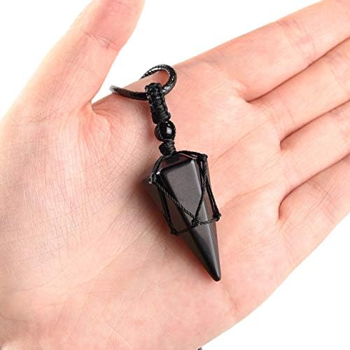 JSDDE Obsidian Healing Crystal Pendant Necklace Hexagonal Stone Pointed Gemstone Necklace for Men Christmas Gift