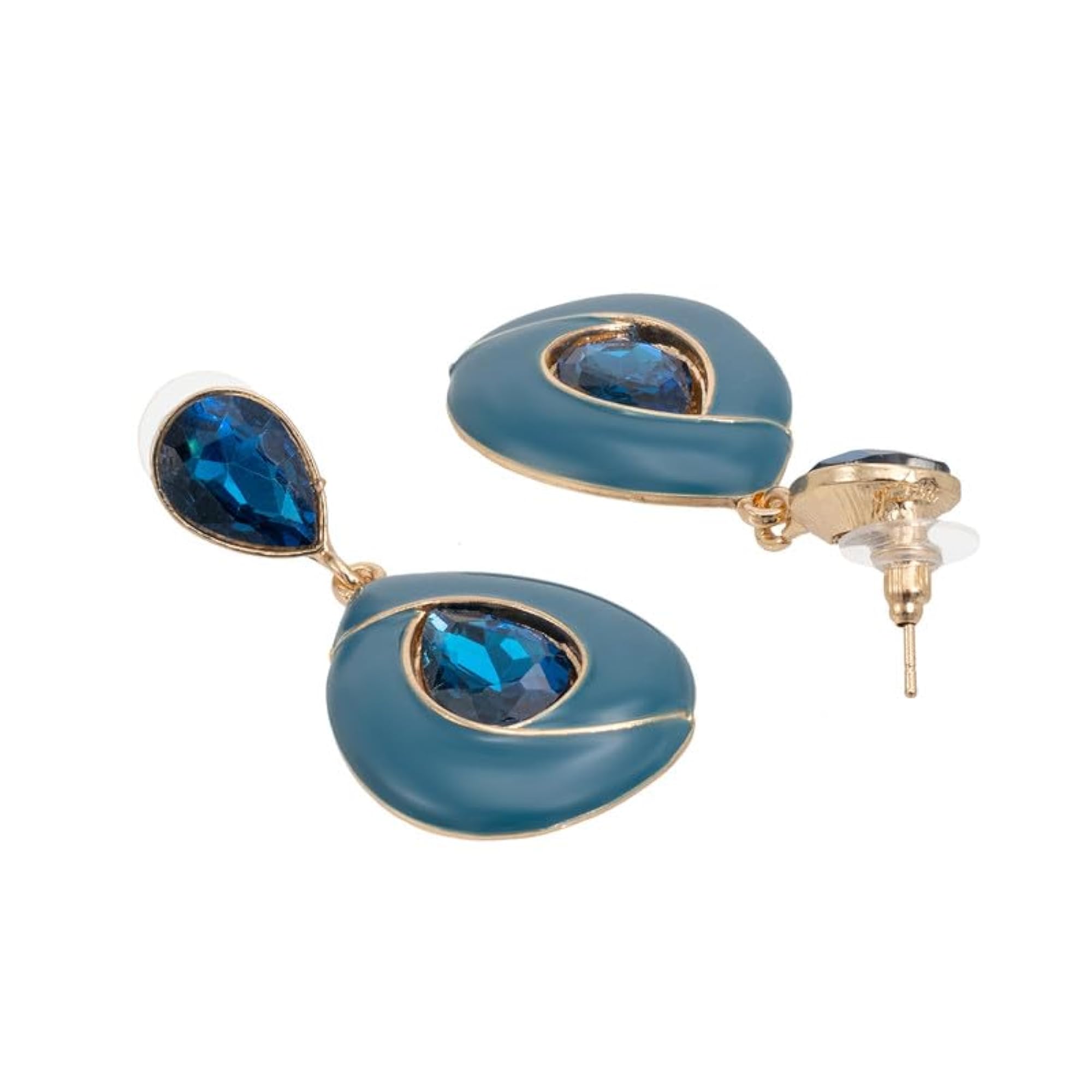 Women's Gold Plated Enamel & CZ Studded Drop Earrings