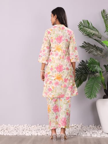 Image of Varanga Women Off White Floral Printed Kurta with Bottom - A Chic and Comfortable Outfit for Various Occasions