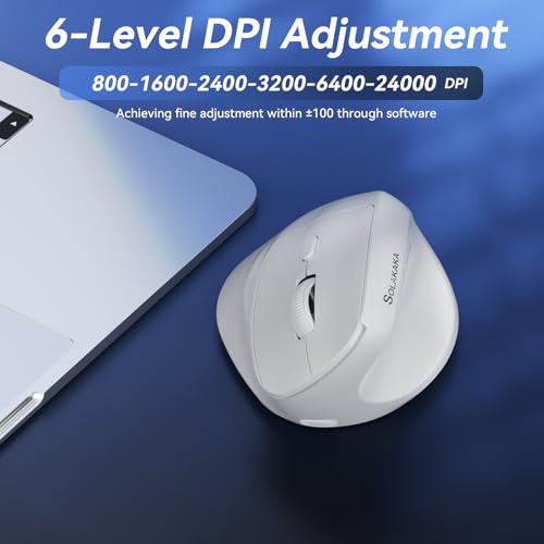 SOLAKAKA SM520 Ergonomic Mouse with 24000 DPI, Vertical Mouse with Programmable Side Button, Wireless Mouse with Tri-Mode Connection - BT5.0/USB-C/2.4GHz, for Desktop, PC, Laptop (White) - Image 5