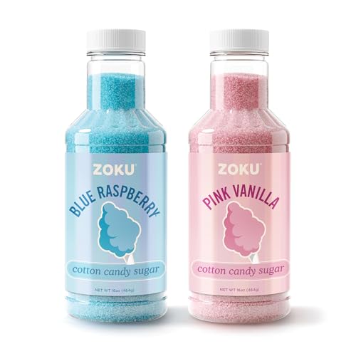 Image of ZOKU Cotton Candy Sugar Set, Includes 16 oz. Blue Raspberry and 16 oz. Pink Vanilla Cotton Candy Sugar Flavors for Homemade Treats