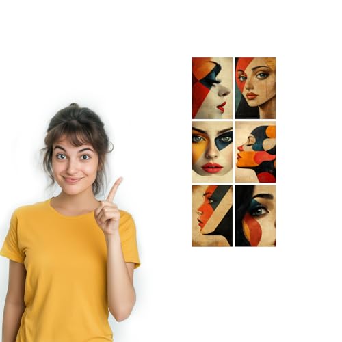 Image of SiddArtify Modern Abstract Woman Wall Art Prints Set - Geometric Face Poster Decor for Living Room Bedroom Office - Set of 2-4x6 Inch - Board (Pack of 6) - Sticker (Pack of 6)
