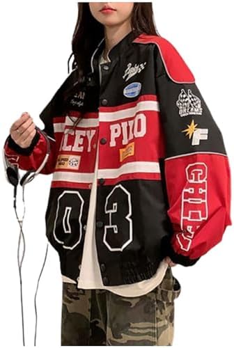 Women’s Varsity Patchwork Jacket, Long Sleeve Running Bomber Letterman Color Block Jackets, Y2K Vintage Streetwear
